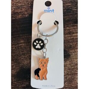 Yorkshire Terrier Yorkie‎ Dog Enamel Keychain Paw Print Charm Silver Tone NWT